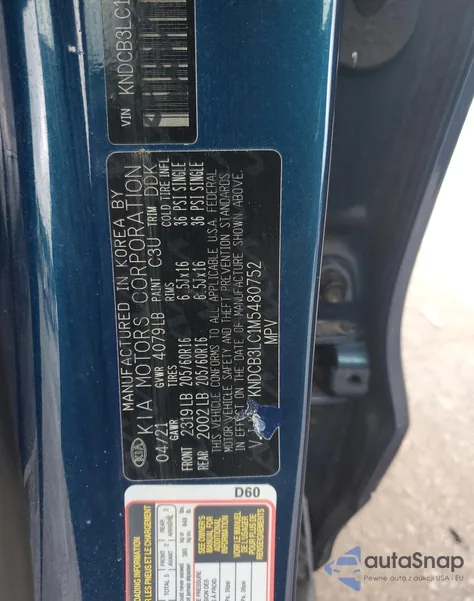 2021 Kia Niro Lx z USA, uszkodzony, nr VIN KNDCB3LC1M5480752